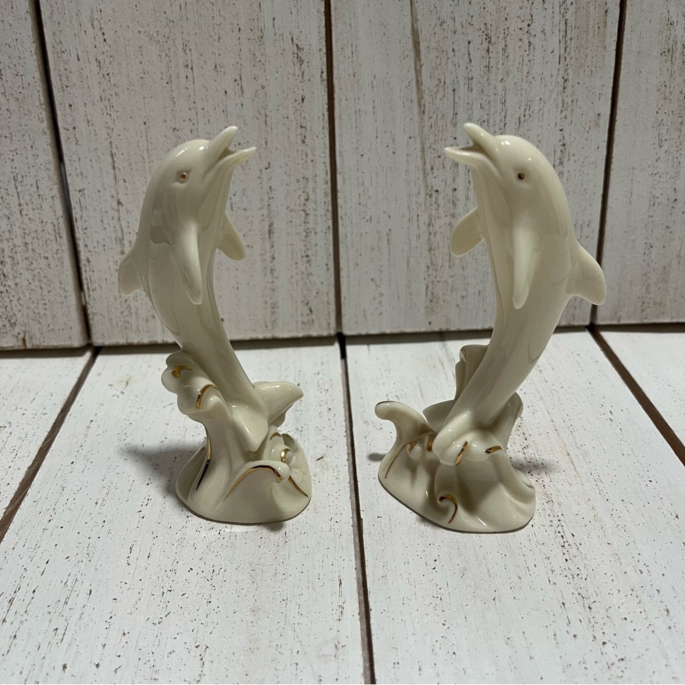Lenox Vintage Handcrafted Fine White Porcelain Dolphin Figurine Statue Gold Trim